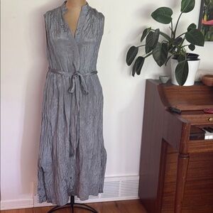 Vince sz XS Gray chic Crinkled Midi Dress packable waist tie great condition